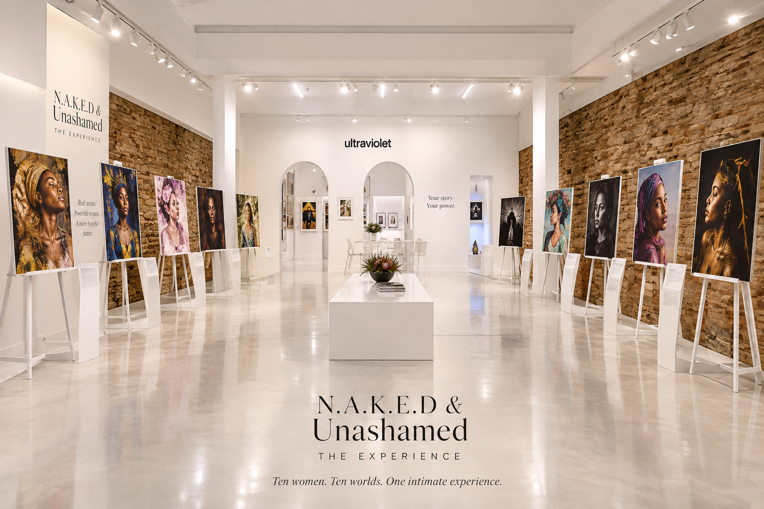 The Ultraviolet Contemporary Photographic Art Gallery exhibition space, Cape Town, with the N.A.K.E.D & Unashamed portraits on display
